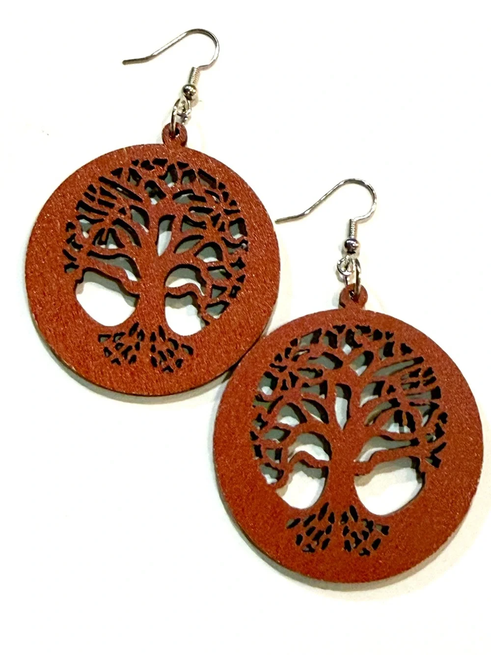 Rust Brown Tree of Life Laser Cut Round Drop Earrings - NWOT